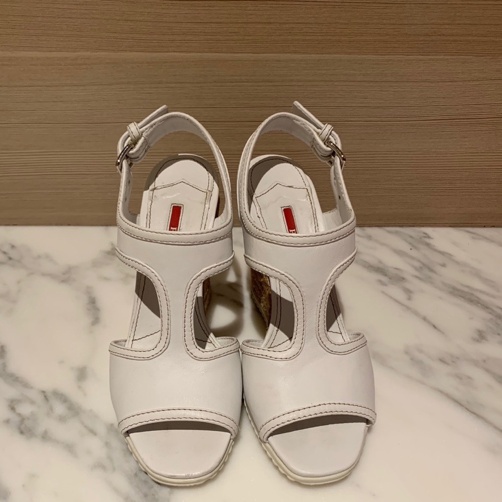 VINTAGE WHITE PRADA HEELS W/ ADJUSTABLE STRAPS